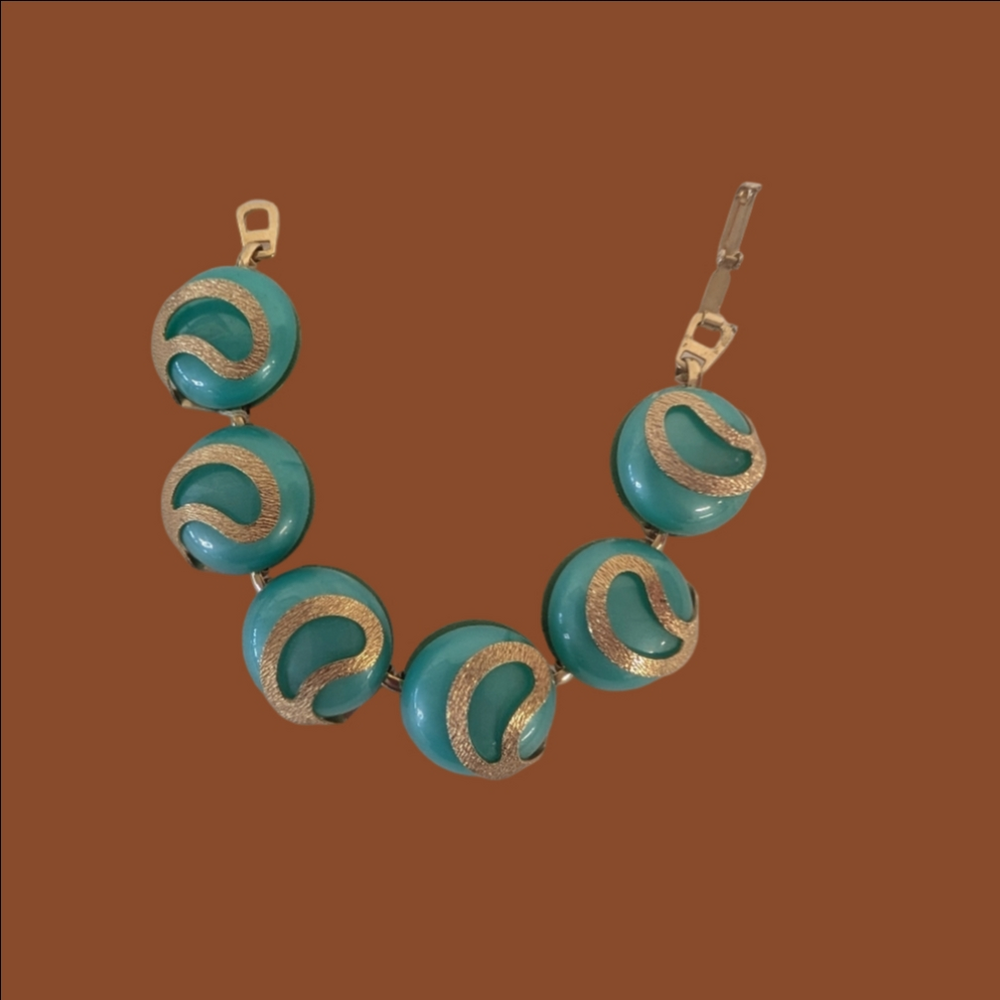 Vintage Bracelet Chunky Mid Century Modern Teal Chunky Retro
